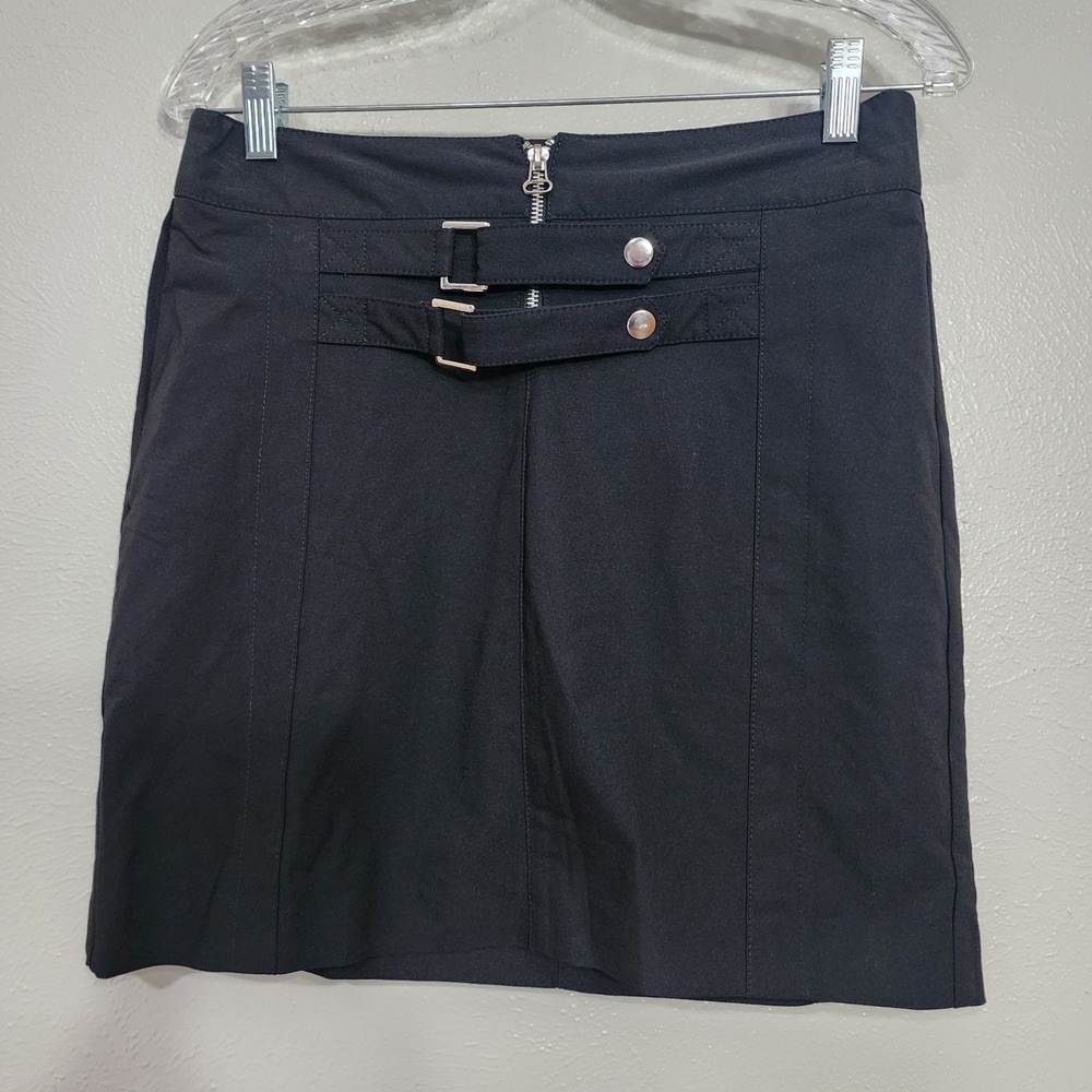 Cache Pencil Skirt Women's Black Size 4 Vintage Y2K Goth Buckle Zip Grunge Mini